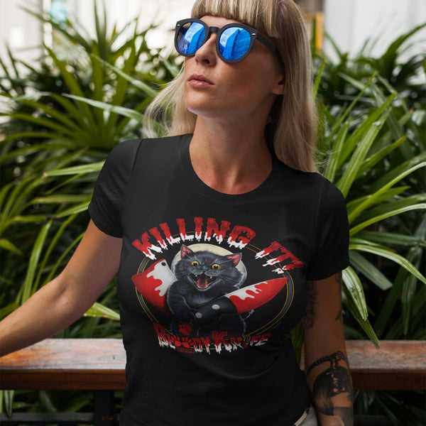 Bloody Knife® Killing it! Black Cat Women's T-Shirt & Tank MrsCopyCat