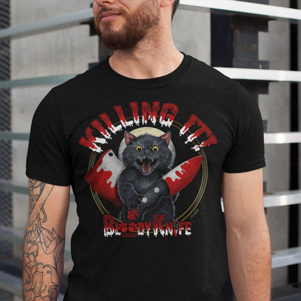 Bloody Knife® Killing it! Black Cat Unisex T-Shirt MrsCopyCat