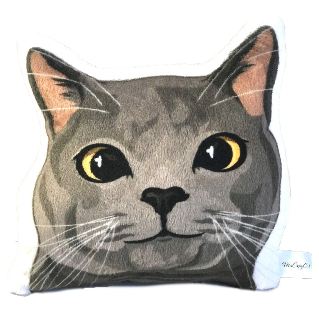 Russian Blue Cat Face Plush Toy Pillow for Cat Lovers | MrsCopyCat