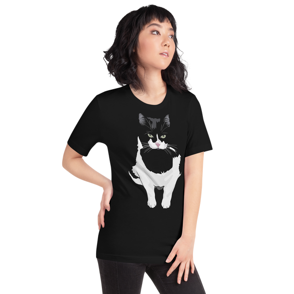 Custom Tuxedo Cat Portrait Unisex T-Shirt BLACK MrsCopyCat